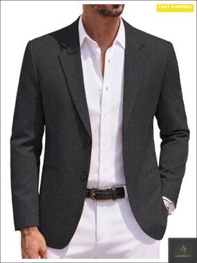 Linen Textured Polyester Blazer Notched Lapel Two Button Sport Coat